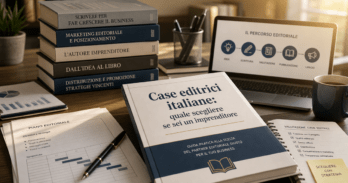 Case editrici italiane: quale scegliere se sei un imprenditore o professionista Scrivania con libri professionali italiani per scegliere la casa editrice giusta per imprenditori