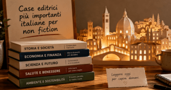 Case editrici più importanti italiane per non fiction: la guida 2026 Illustrazione simbolica delle case editrici più importanti italiane con libri e documenti editoriali