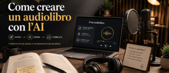 Come creare un audiolibro con l'AI: voci sintetiche, piattaforme e costi Autore in cuffie che registra la voce per creare un audiolibro con l'AI in studio