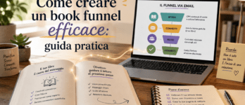 Come creare un book funnel efficace: guida pratica 2026 Illustrazione che spiega come creare un book funnel efficace con libro e lead magnet