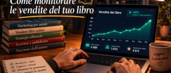 Come monitorare le vendite del tuo libro Scrittore che osserva un cruscotto digitale per monitorare le vendite del tuo libro con grafici