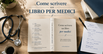 Come scrivere un libro per medici e professionisti sanitari Guida visiva su come scrivere un libro per medici con stetoscopio e manoscritto