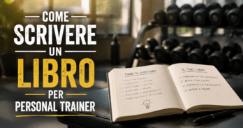 Come scrivere un libro per personal trainer e coach del fitness Libro aperto su un banco fitness per come scrivere un libro per personal trainer