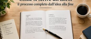 Come si scrive un libro: il processo completo dall'idea alla fine Scrivania con manoscritto e penna a stilografica che illustra come si scrive un libro