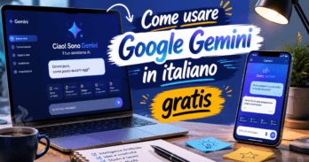 Come usare Google Gemini in italiano gratis Schermata di Google Gemini in italiano gratis su computer e smartphone con interfaccia di chat