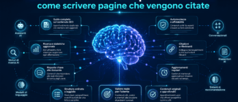 Contenuti che le AI preferiscono: come scrivere pagine che vengono citate Illustrazione dei contenuti citati dalle AI generative come ChatGPT e Claude
