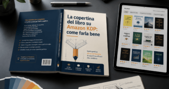 La copertina del libro su Amazon KDP: come farla bene Copertina del libro su Amazon KDP su una scrivania da designer con tablet