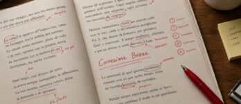 Correzione bozze: cosa si corregge davvero e quanto costa Manoscritto con segni di correzione bozze e penna rossa su scrivania da editor