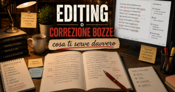 Editing o correzione bozze: cosa ti serve davvero Manoscritto con revisioni di editing o correzione bozze su scrivania professionale
