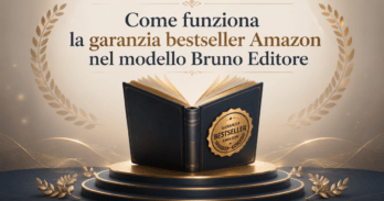 Come funziona la garanzia bestseller Amazon nel modello Bruno Editore Libro con badge dorato che illustra la garanzia bestseller Amazon Bruno Editore