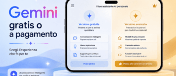 Gemini gratis o a pagamento: cosa cambia tra versione free e Gemini Advanced Illustrazione che confronta Gemini gratis o a pagamento con Google AI Pro e Ultra