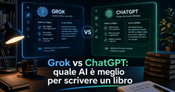 Grok vs ChatGPT: quale AI è meglio per scrivere un libro Confronto visuale Grok vs ChatGPT scrivere un libro su schermo