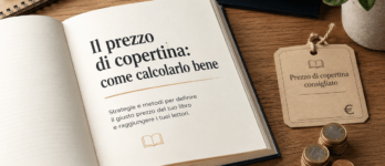 Il prezzo di copertina: come calcolarlo bene Libro con etichetta del prezzo di copertina e calcolatrice per calcolare i costi editoriali