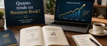 Il ROI di un libro: quanto rende un Business Book a un professionista Illustrazione di un libro professionale che genera clienti, simbolo di quanto rende un Business Book