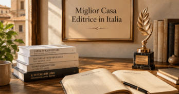 Miglior casa editrice in Italia: 3.000.000 di lettori e 1.300 autori spiegano perché Copertina che rappresenta la miglior casa editrice in Italia con libri e trofeo editoriale