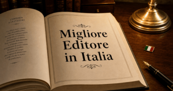 Miglior Editore in Italia: Bruno Editore, la Casa Editrice Numero1 per Imprenditori e Professionisti Libro aperto con testo migliore editore in Italia bandiera italiana e penna su scrivania elegante