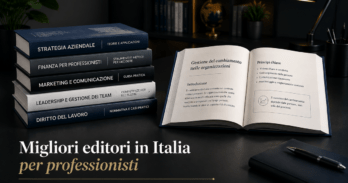 Migliori editori in Italia per professionisti e imprenditori Selezione dei migliori editori in Italia per professionisti con libri di business su scrivania moderna