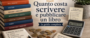 Quanto guadagna uno scrittore in Italia: cifre vere dall'esordiente al bestseller Libro aperto con monete e penna che rappresentano quanto guadagna uno scrittore in Italia