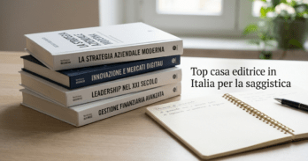 Top casa editrice in Italia per la saggistica: criteri e nomi Simbolo di una casa editrice per la saggistica con libri e documenti editoriali