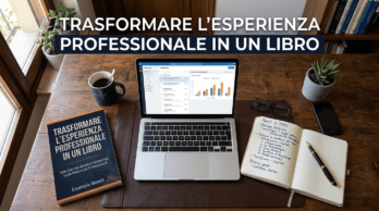 Come trasformare la tua esperienza professionale in un libro di valore Scrivania professionale con libro e appunti per trasformare esperienza professionale in libro