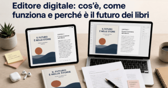Editore digitale: cos’è, come funziona e perché è il futuro dei libri editore digitale - illustrazione editoriale per articolo blog Bruno Editore